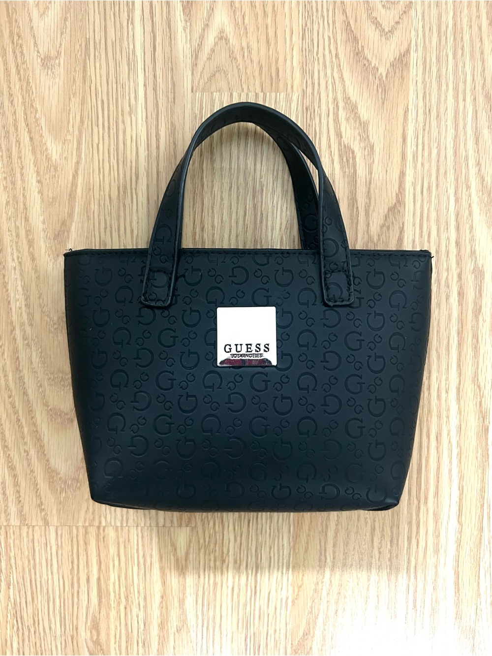 Guess Black Mini Top-Handle Tote with Embossed Logo